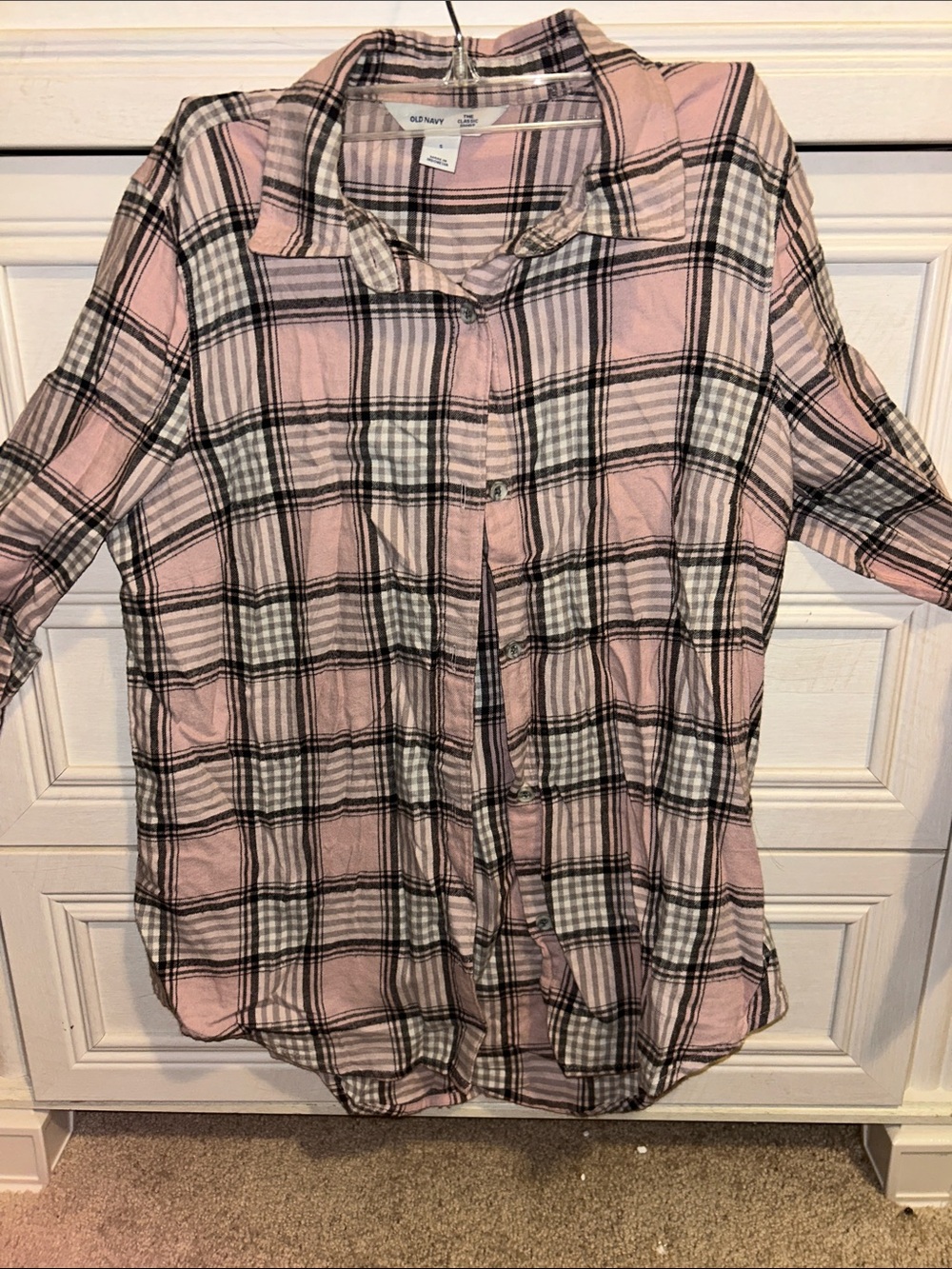 Old Navy Pink and Black Plaid Button-Down Shirt